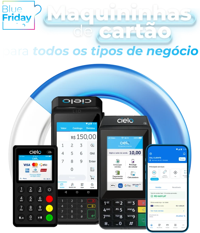 Imagem das maquininhas de cartão Cielo - Zip, Lio, Flash e Tap