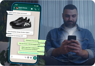 No conforto do seu lar, empreendedor envia link de pagamento ilimitado para cliente que deseja comprar tênis.