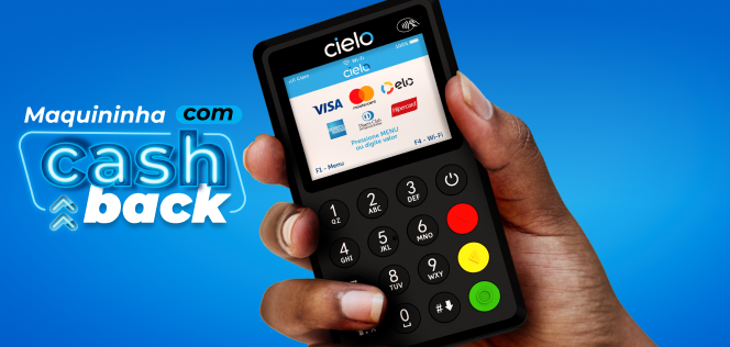 Maquininha de aluguel Cielo ZIP com cashback.