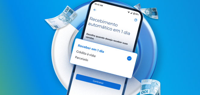 Celular com tela do Recebimento Automático em 1 dia.