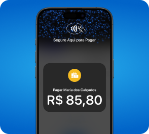 Tap to Pay no iPhone exibe valor de R$ 85,80 e acima o símbolo de pagamento por aproximação.